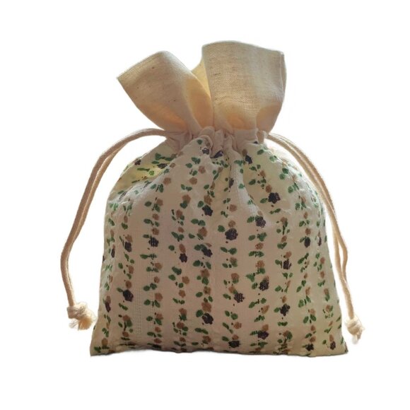 Set of 12 NEW Floral Patterned Cotton Fabric Bags with Drawstring Cords - Picture 6 of 7